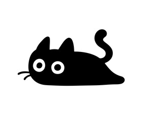 Vector isolated one single cute cartoon funny black cat kitten lying colorless black and white contour line easy drawing