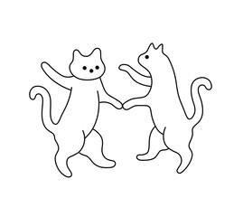 Vector isolated two dancing cats funny colorless black and white contour line easy drawing