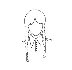 Vector isolated girl with two pigtails braids colorless black and white contour line easy drawing