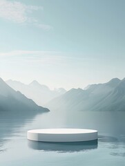 Serene Mountain Lake Product Display Podium