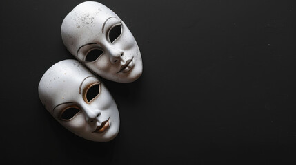 two theatrical masks isolated on black background