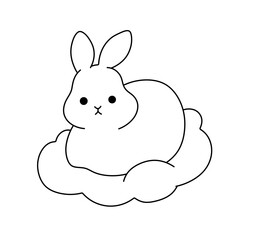 Vector isolated rabbit hare bunny on a cloud colorless black and white contour line easy drawingVector isolated rabbit hare bunny on a cloud colorless black and white contour line easy drawing