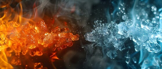 Harmony of Elements: Ice Meets Flame. Concept Nature's Dance, Elemental Fusion, Frozen Fire, Polar Opposites