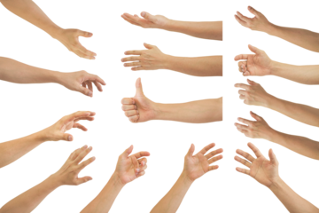 Set of young man's hand different gesturing, Isolated on transparent background. PNG File