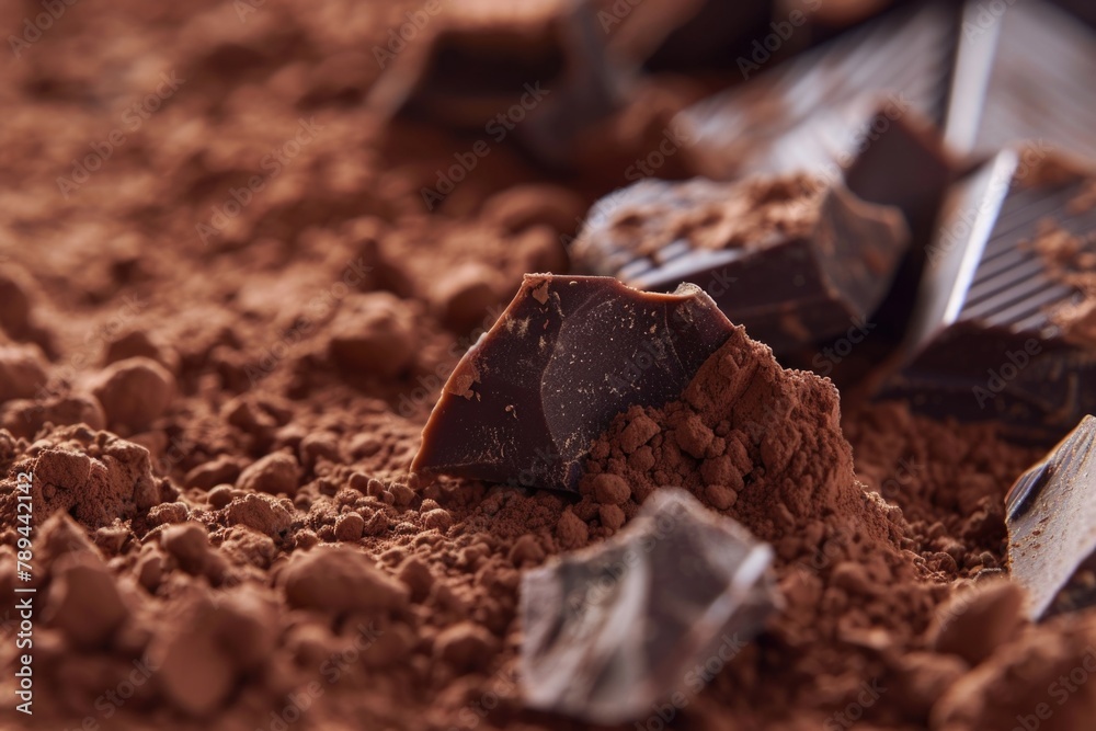 Poster a pile of chocolate sitting on top of a pile of dirt. can be used for food or nature concepts