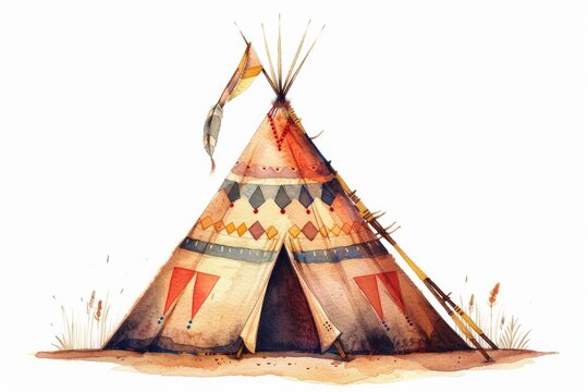 A beautiful watercolor painting of a tippy tent. Ideal for outdoor and camping themed designs