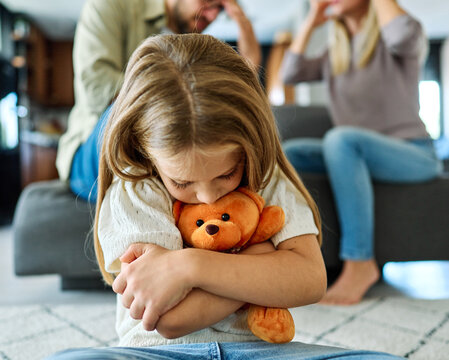 child family sad parent mother conflict father problem girl arguing divorce home fight unhappy sadness fighting covering ears