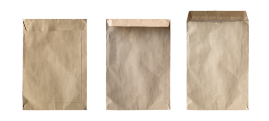 Set of brown paper envelope Isolated on transparent background. PNG File