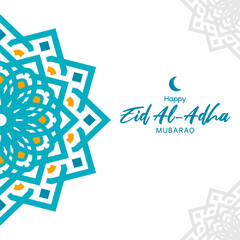 happy eid adha mubarak design with blue arabesque pattern