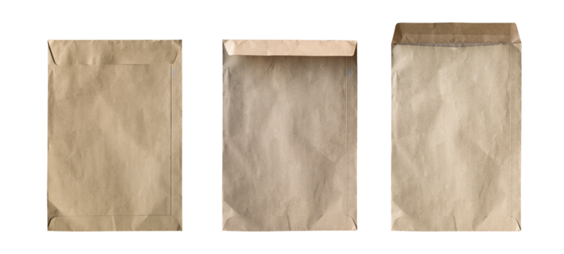 Set of brown paper envelope Isolated on transparent background. PNG File