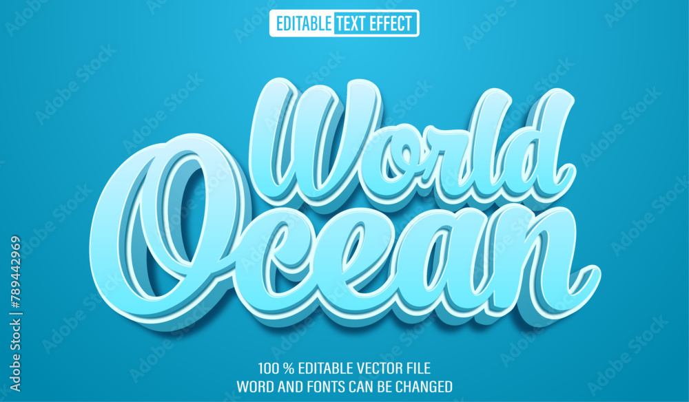 Poster editable 3d text style effect - world ocean text effect template
