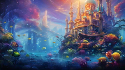 Plexiglas keuken achterwand Pruim Fantasy landscape with a castle in the sea. Illustration.