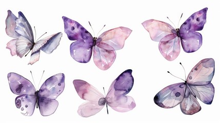 Four delicate watercolor butterflies on a plain white background. Ideal for various design projects