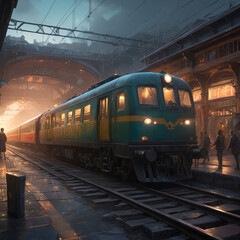Fototapeta premium Retro style steam locomotove at train station