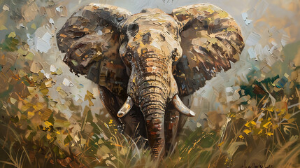 Obraz premium Oil painting elephant wallpaper the symbol of power and power of greatness.