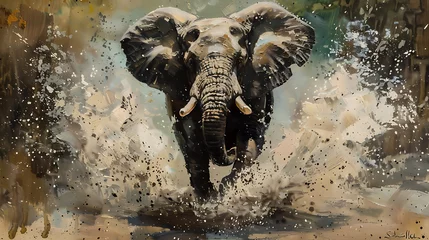 Foto op Aluminium Oil painting elephant wallpaper the symbol of power and power of greatness. © DrPhatPhaw