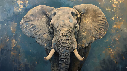 Oil painting elephant wallpaper the symbol of power and power of greatness. - obrazy, fototapety, plakaty