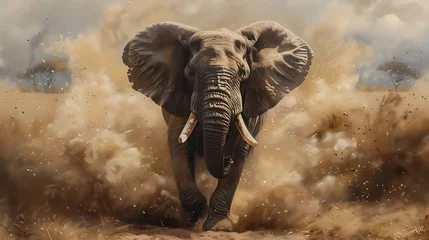 Foto op Canvas Oil painting elephant wallpaper the symbol of power and power of greatness. © DrPhatPhaw