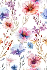 Obraz premium Beautiful watercolor painting of flowers on a white background. Perfect for various design projects