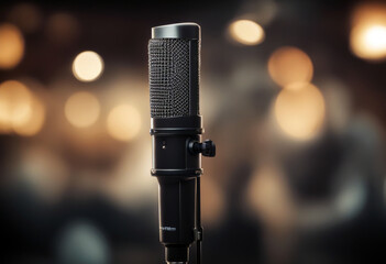 space background copy A professional microphone photo studio music podcast sound radio voice speaker production mic record broadcasting stage technology - obrazy, fototapety, plakaty