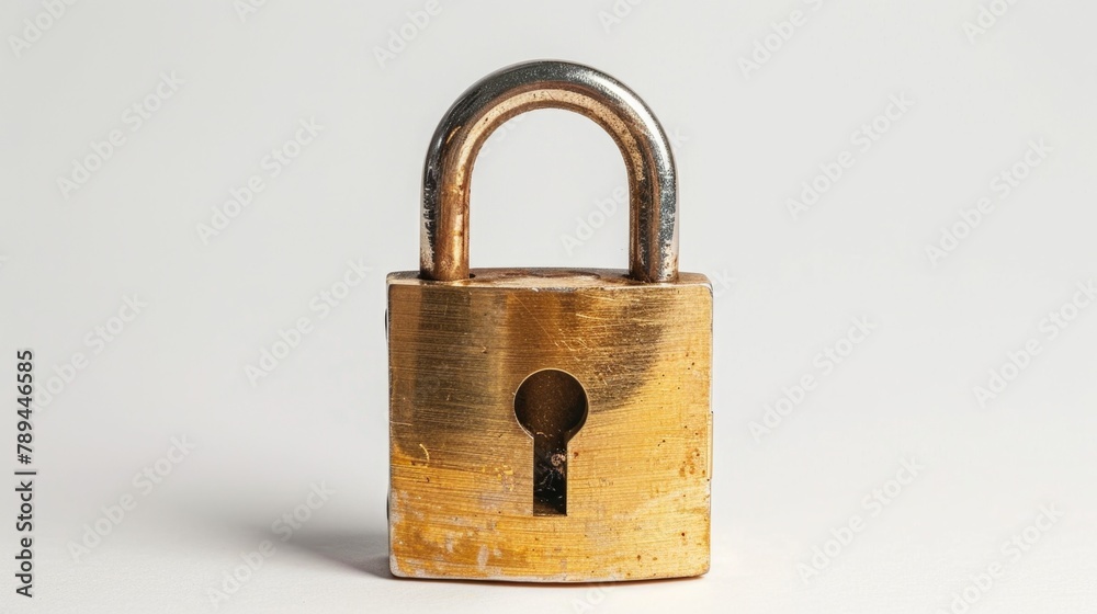 Poster A golden padlock with a key inside. Perfect for security concepts