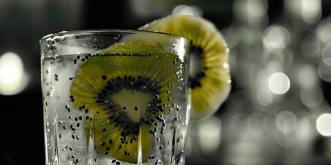 Fresh kiwi slice in a glass of water. Perfect for healthy lifestyle concept
