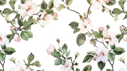 A beautiful pattern of white and pink flowers on a white background. Ideal for floral design projects