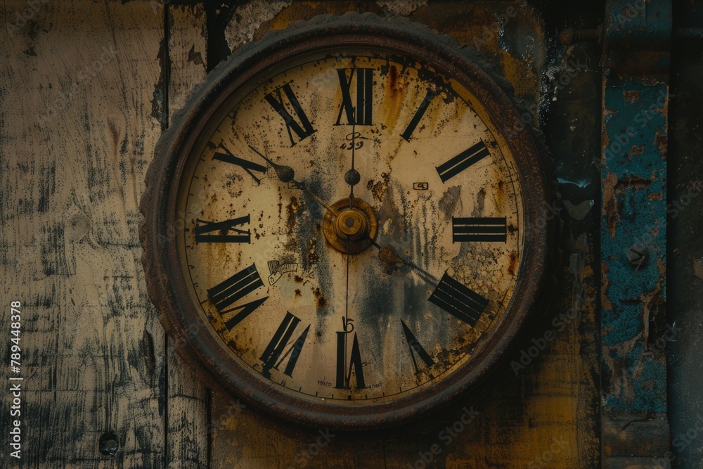Aufkleber an old clock with classic roman numerals, suitable for time-related concepts