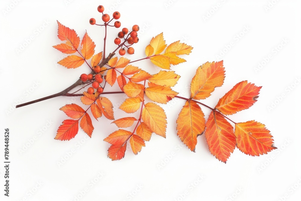 Poster a collection of leaves and berries on a white background. ideal for use in botanical designs