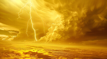 Dunkle Gewitterwolken, gelbe Blitze im Himmel, Nacht Gewitter, helle Wolken, gelbe Wolken, Dunkler...