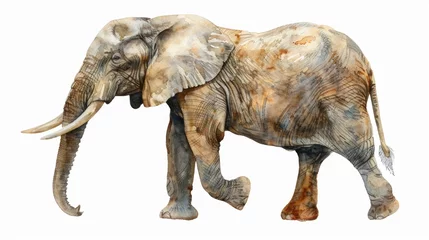 Foto op Aluminium Realistic watercolor painting of an elephant with tusks. Suitable for wildlife enthusiasts or educational materials © Fotograf