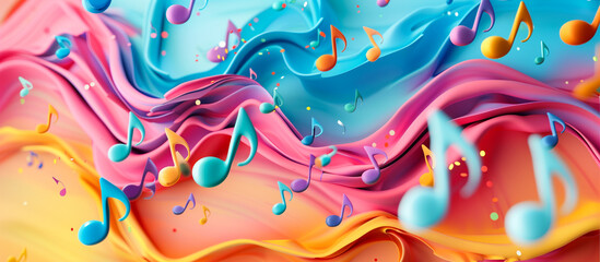 abstract note music colorful 3d background - obrazy, fototapety, plakaty