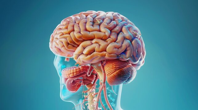Anatomical model of the human brain, medical concept illustration