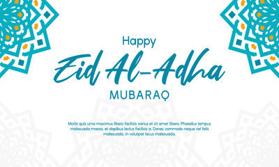happy eid al adha mubarak banner design with blue arabesque pattern