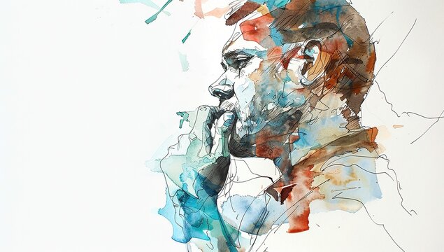 Watercolor painting of a thinking man.