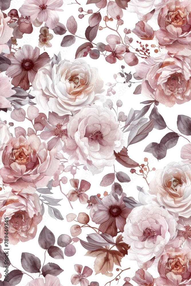 Poster a pattern of pink and white flowers on a white background. suitable for various design projects