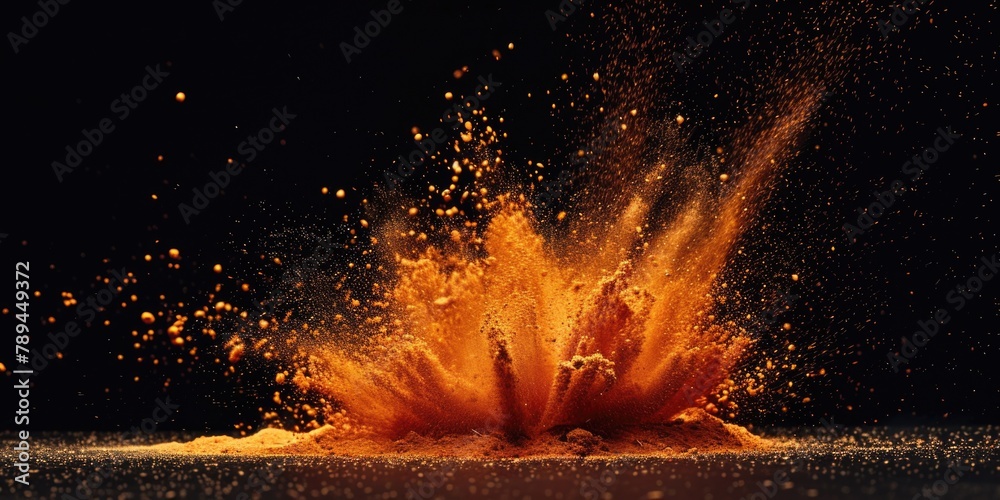 Aufkleber Explosive sand particles on dark backdrop. Ideal for graphic design projects