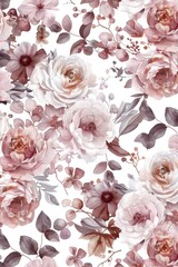 A pattern of pink and white flowers on a white background. Suitable for various design projects
