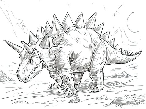 Cute stegosaurus, kids coloring page.