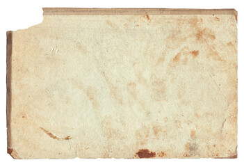 Vintage background of old torn paper texture with spots isolated