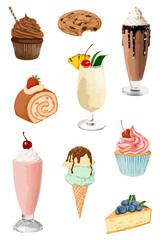 Vectorized dessert sticker overlay set design elements