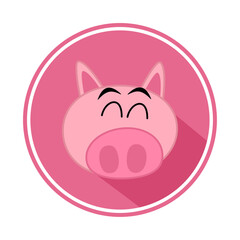 Funny and cute young pig in pink icon with white background - vector 