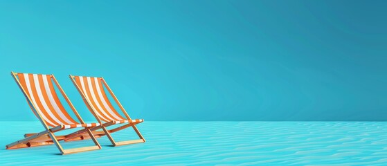 Blue background with blue beach chairs. Illustration of summer vacation.