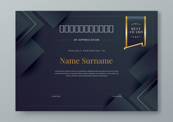 Black and gold vector modern elegant and luxury certificate template for corporate. For award, business, diploma, workshop, award, graduation, completion, competition and education