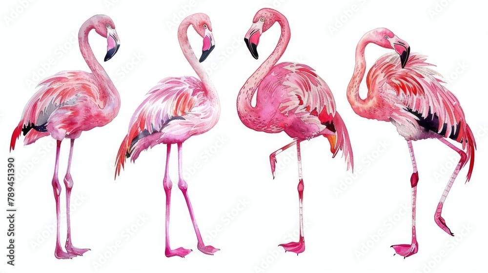 Poster A group of pink flamingos standing next to each other. Perfect for wildlife and nature themes
