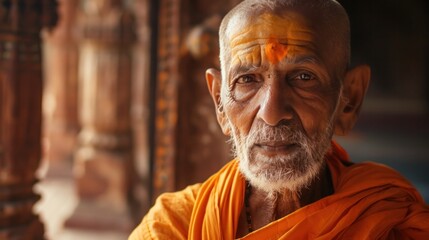 Indian monk portrait wide angle lens realistic lighting