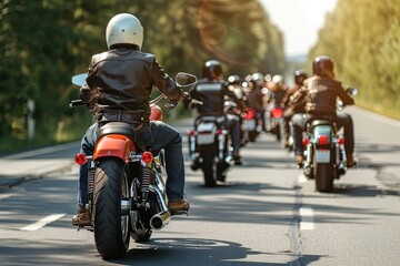Group of motorcycle riders on the road.