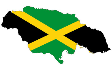 Jamaica flag depicted on image of jamaica map, showcasing the country's national flag.