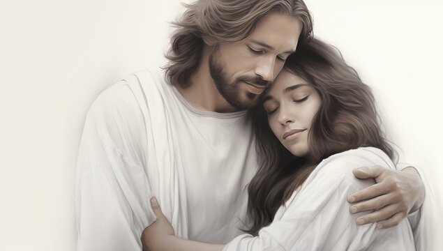 Jesus Christ with bride, Bible story.	