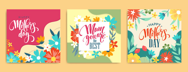 Happy mother's day greeting card, web banner, social media post or festive background design with spring flower. Mothers day flyer. Women’s day holiday celebration online marketing floral art poster.